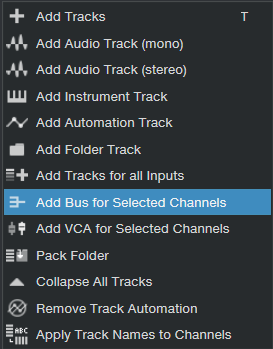 Studio One - Add Bus For Selected Channels